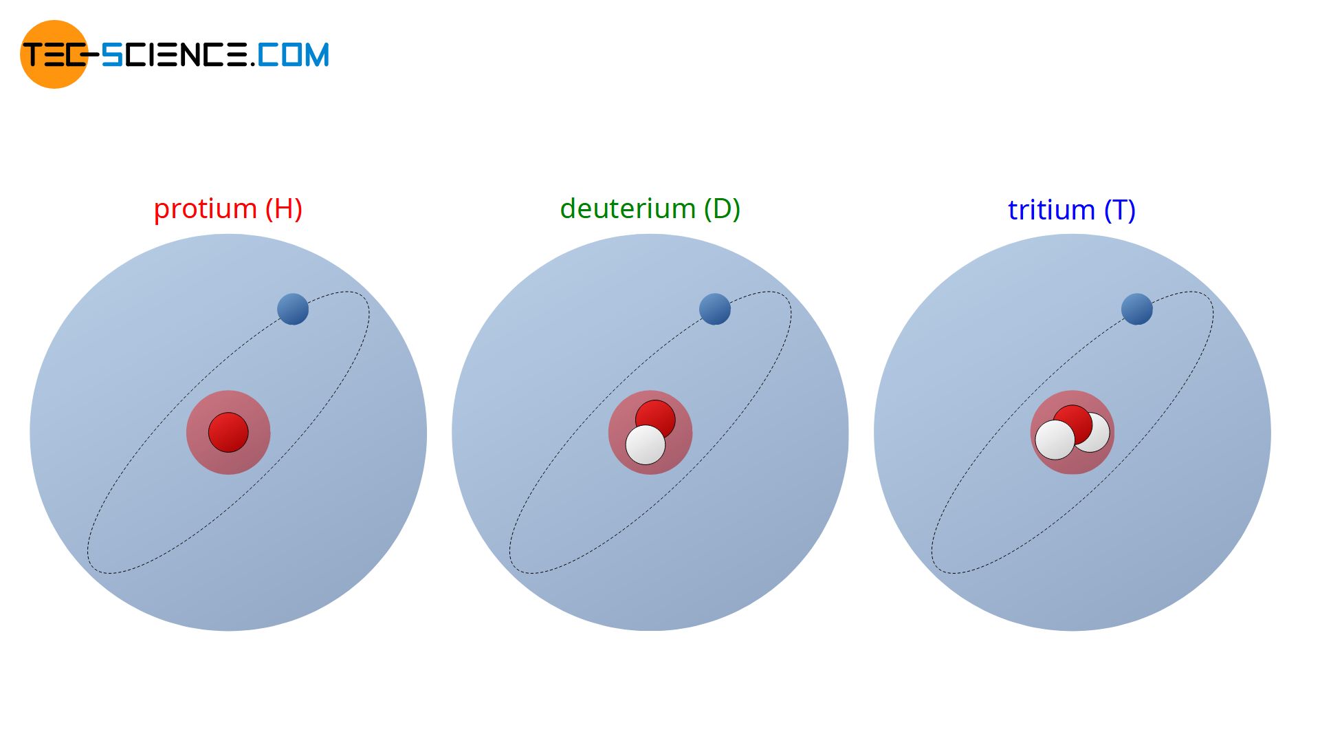 Isotopes of hydrogen (protium, deuterium, tritium)