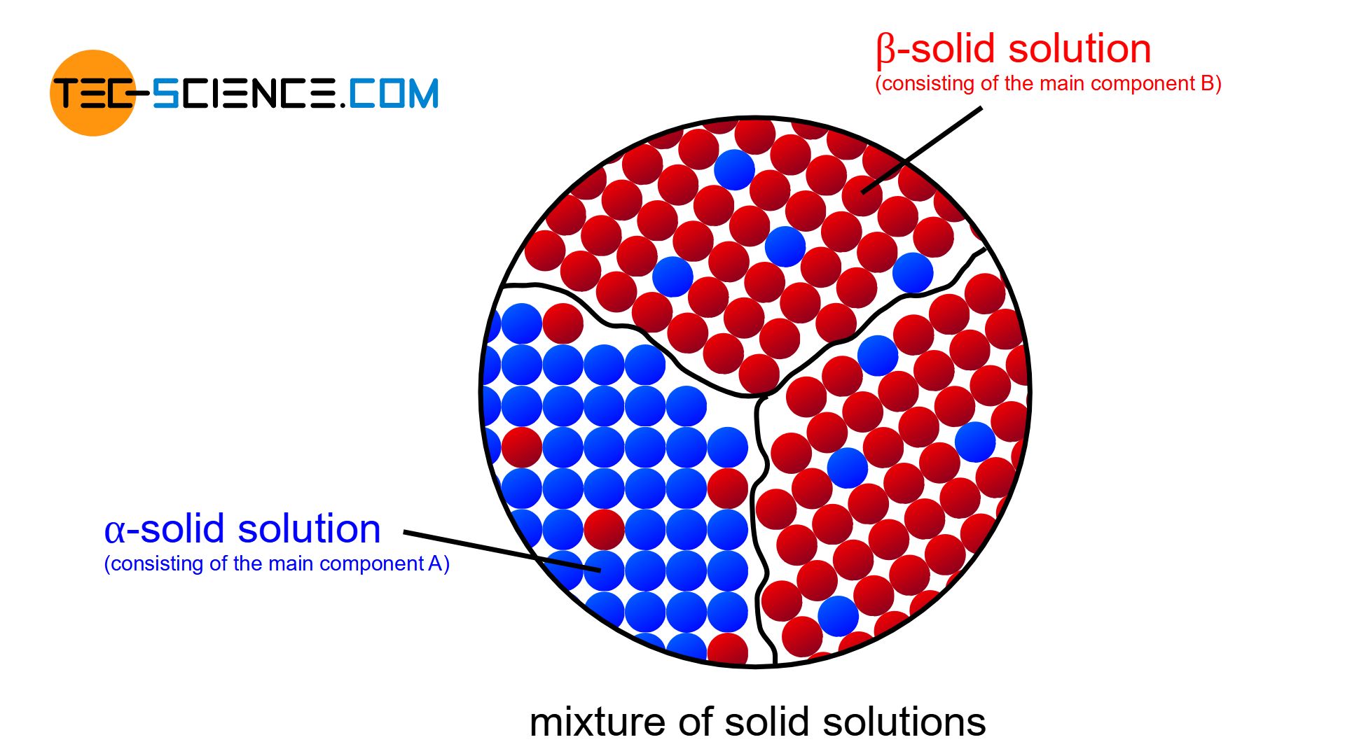 Schematic structure of a partial solubility of the two components in the solid state