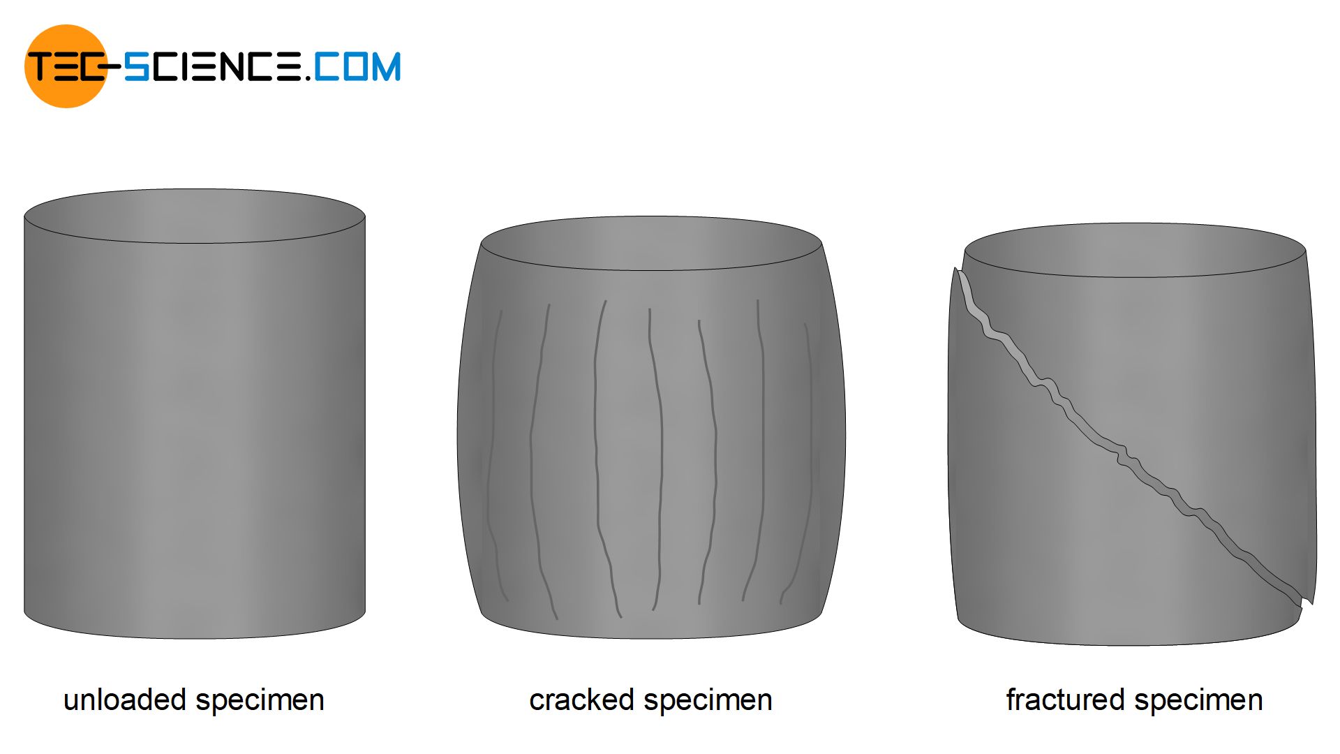 Unstressed, cracked, fractured specimen