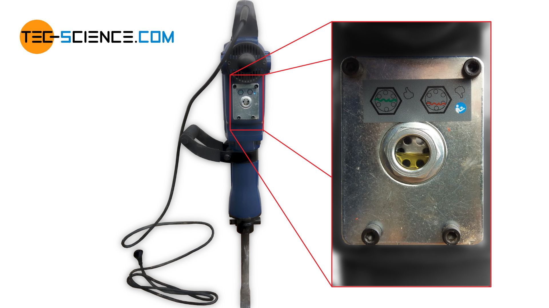 Oil level indicator of a demolition hammer