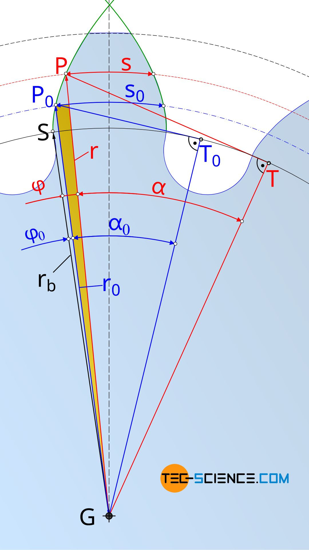 Involute function for calculating the tooth thickness