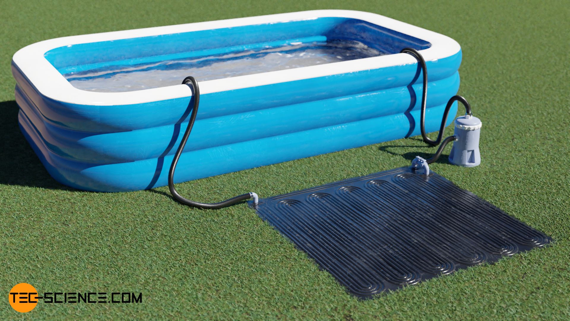 Heating the water of a pool with a solar heater mat