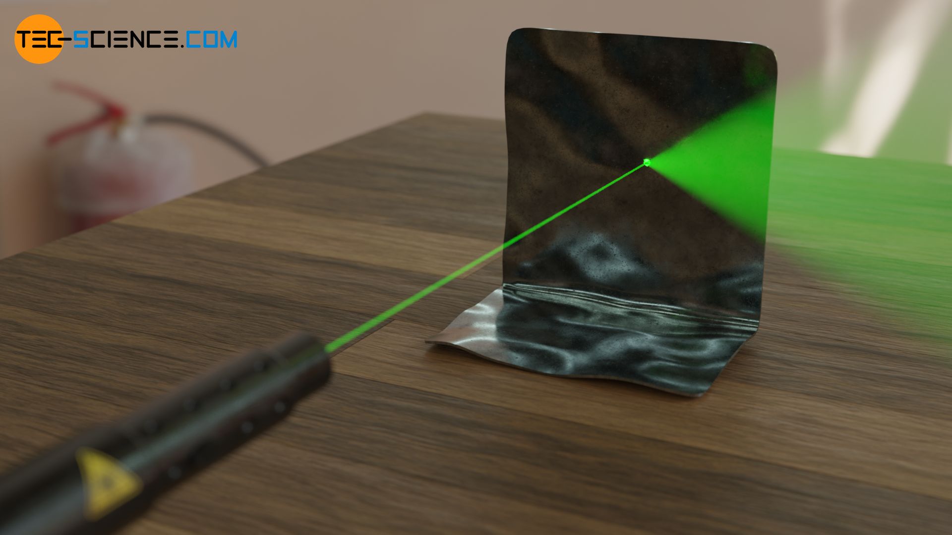 Laser beam on a reflecting surface