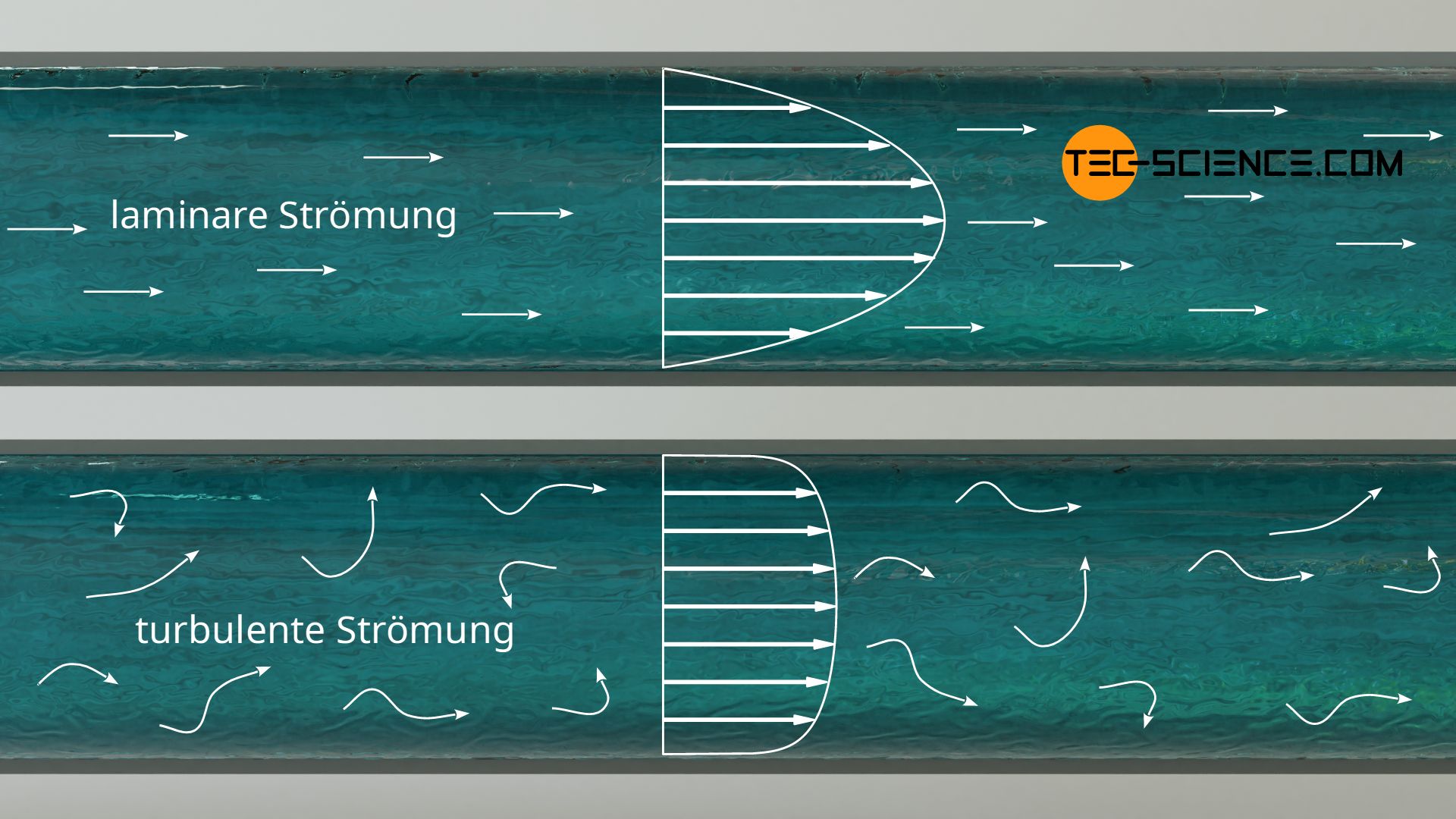 Geschwindigkeitsverteilung in einem Rohr mit laminarer und turbulenter Strömung