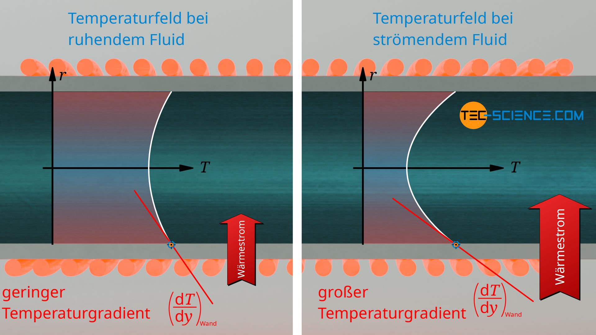 Einfluss einer Strömung auf den Temperaturgradienten an der Wand