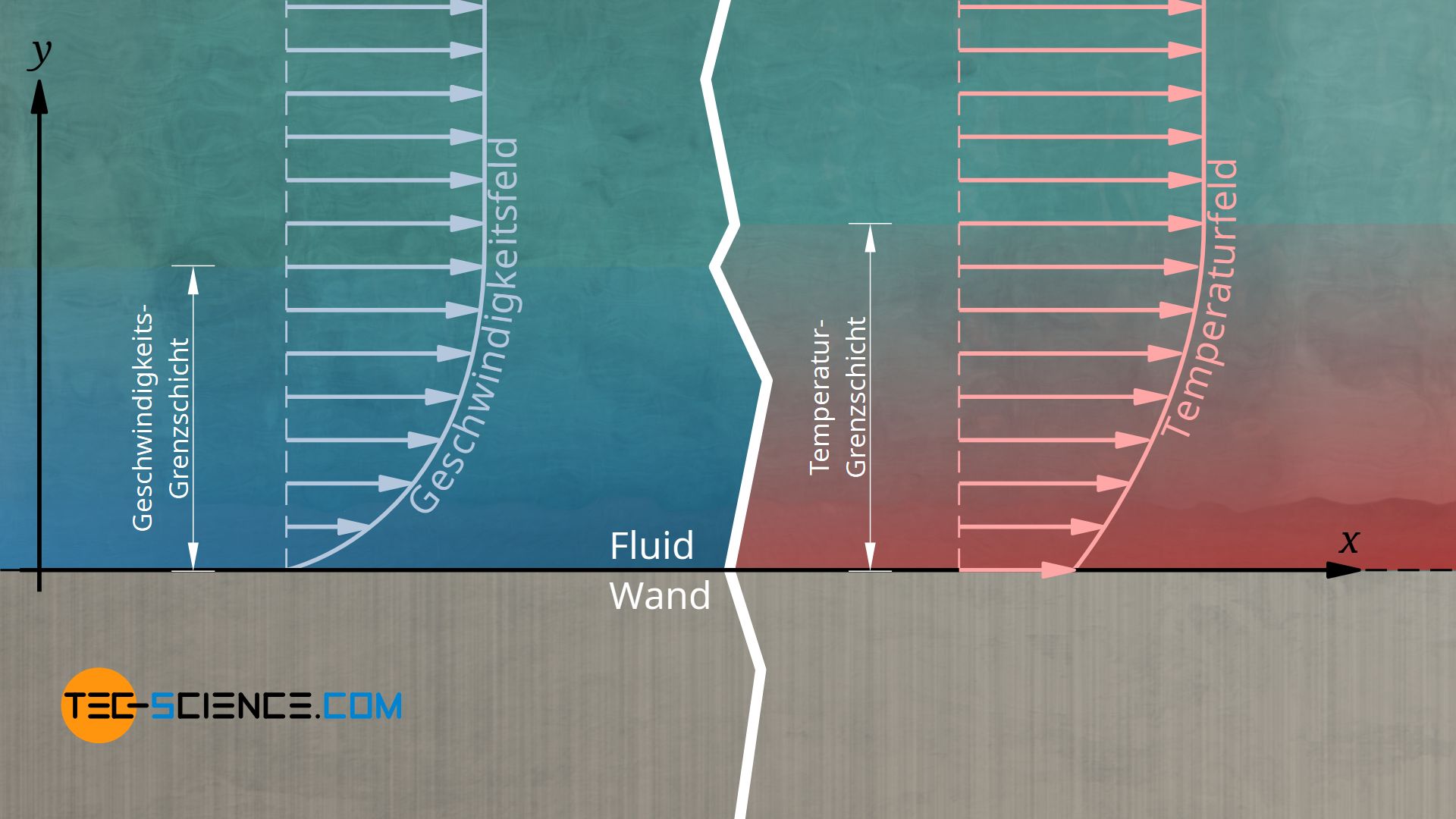 Hydrodynamische und thermische Grenzschicht, Geschwindigkeitsgrenzschicht, Temperaturgrenzschicht