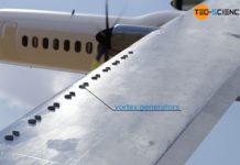 Turbulators (vertex generators) on the wing of an airplane to generate a turbulent flow around it