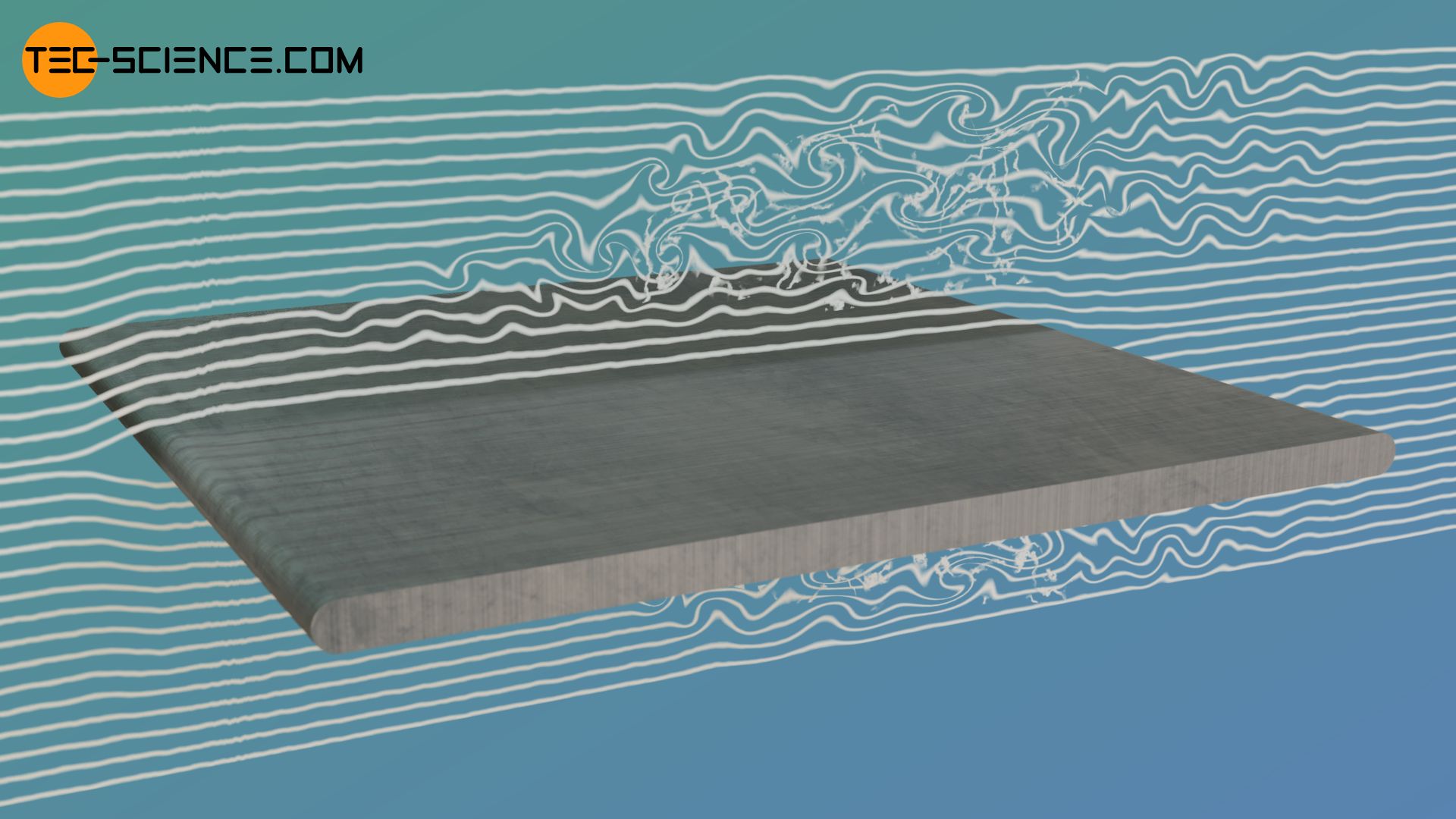 Pathlines of a flow around a plate with laminar-turbulent transition