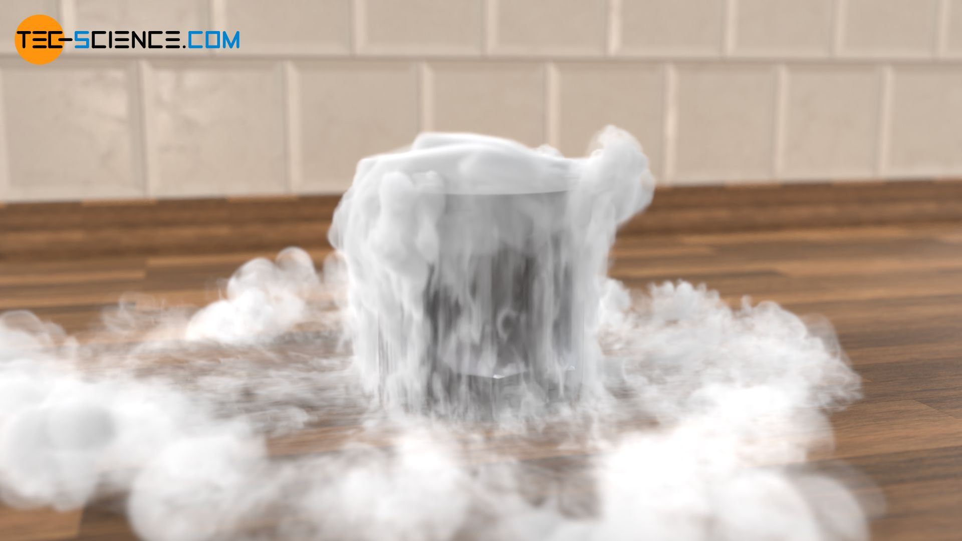 Illustration of the sublimation of dry ice (carbon dioxide CO2)