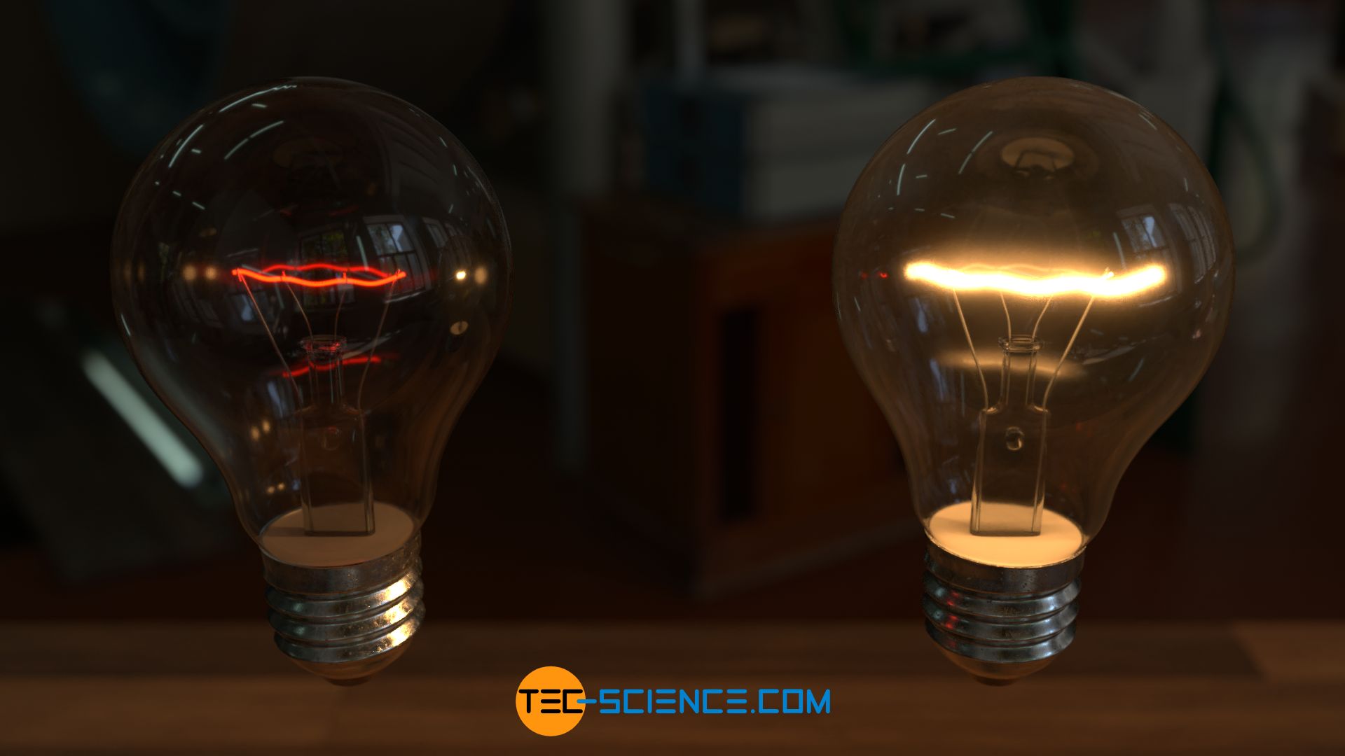 Thermal radiation of a light bulb at different temperatures