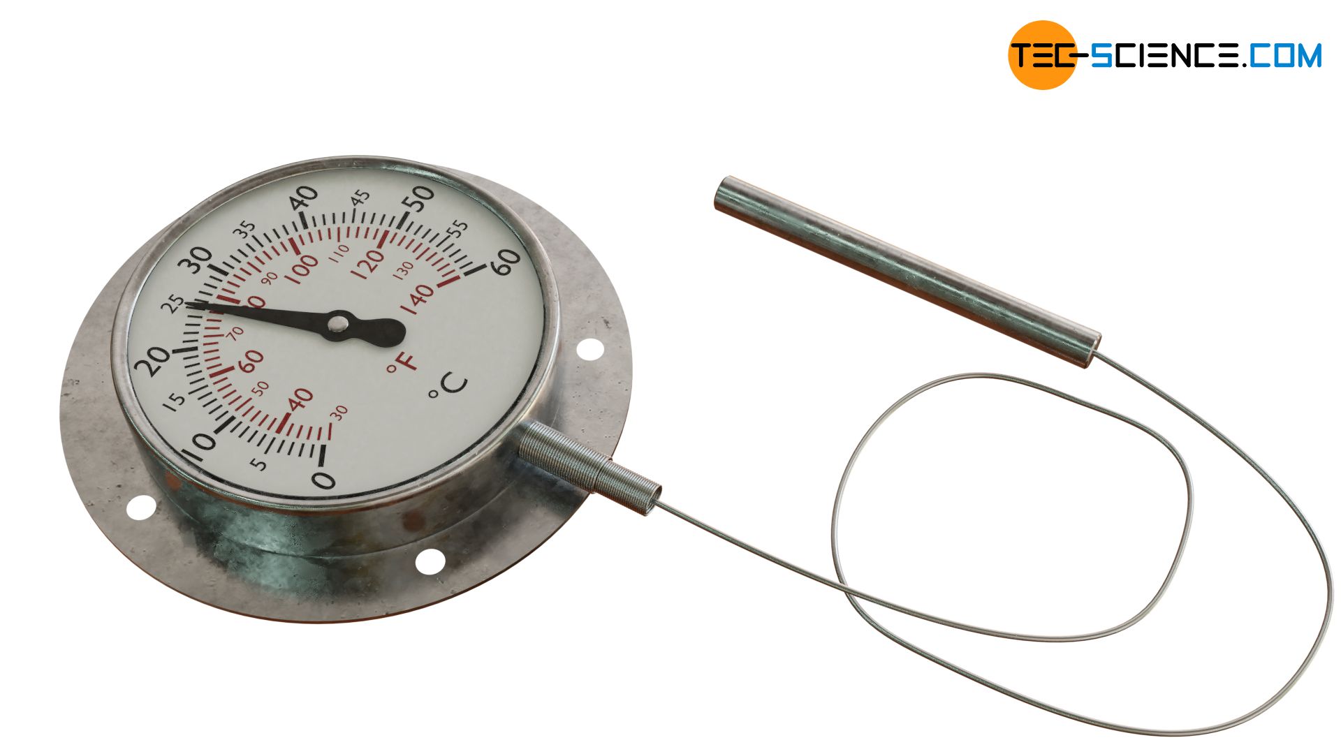 Liquid filled thermometer with flexible capillary tube