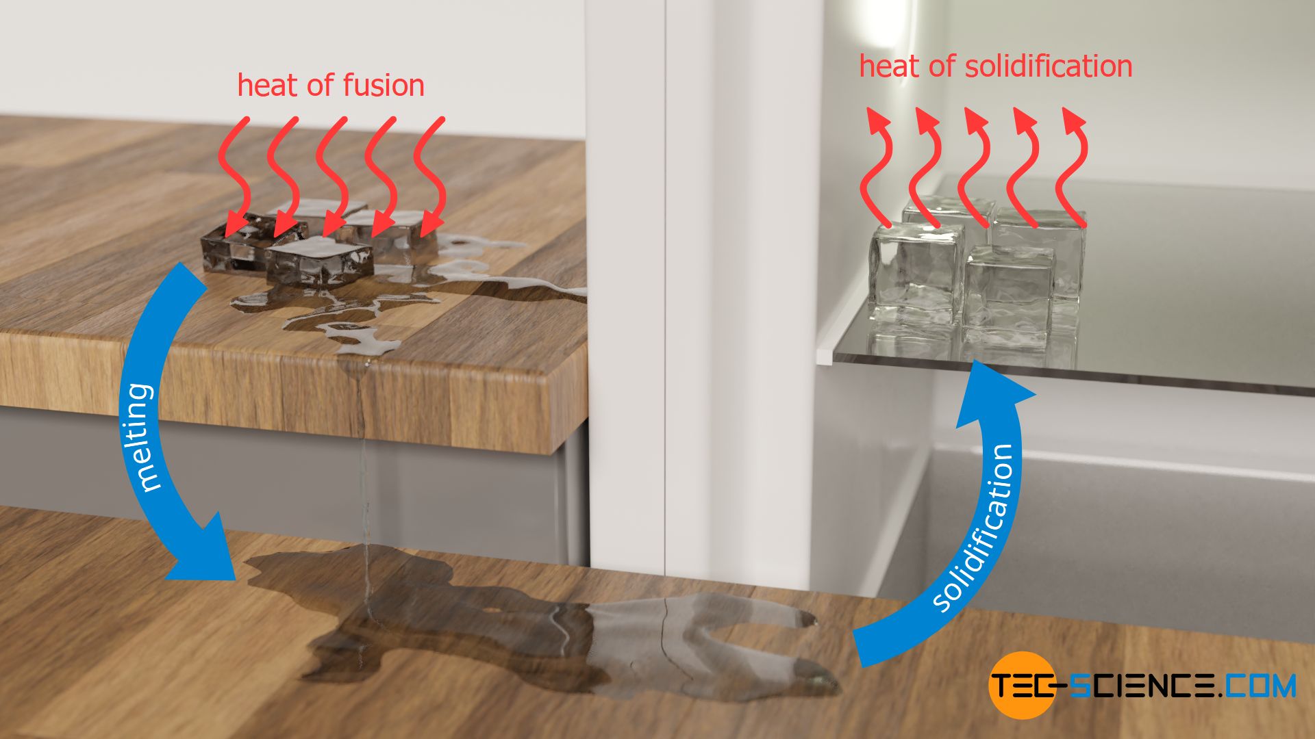 Supply of heat of fusion during melting and dissipation of heat of solidification during freezing